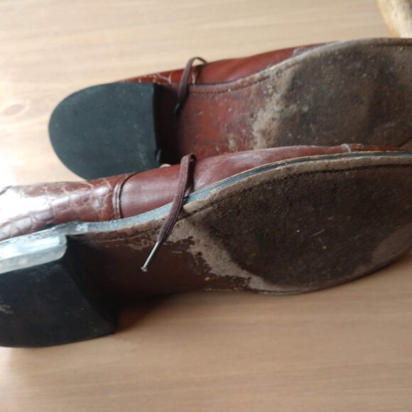 Stacy Adams Men's Size 9.5 Reptile Print Leather Croc Cap Toe Shoes - Picture 5 of 5